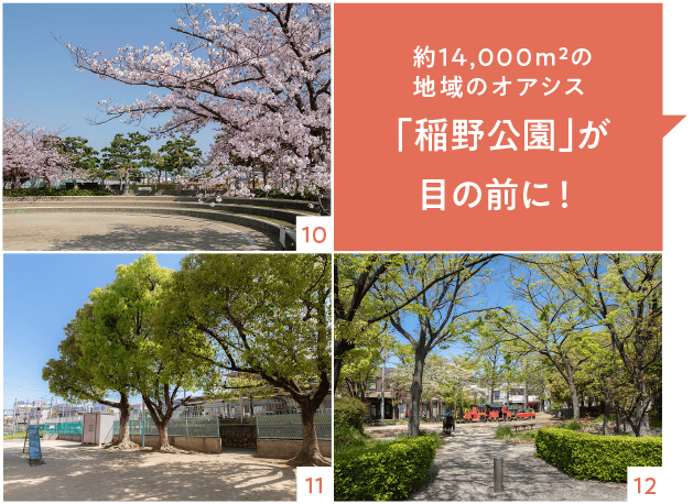 約14,000m2の地域のオアシス「稲野公園」が目の前に!