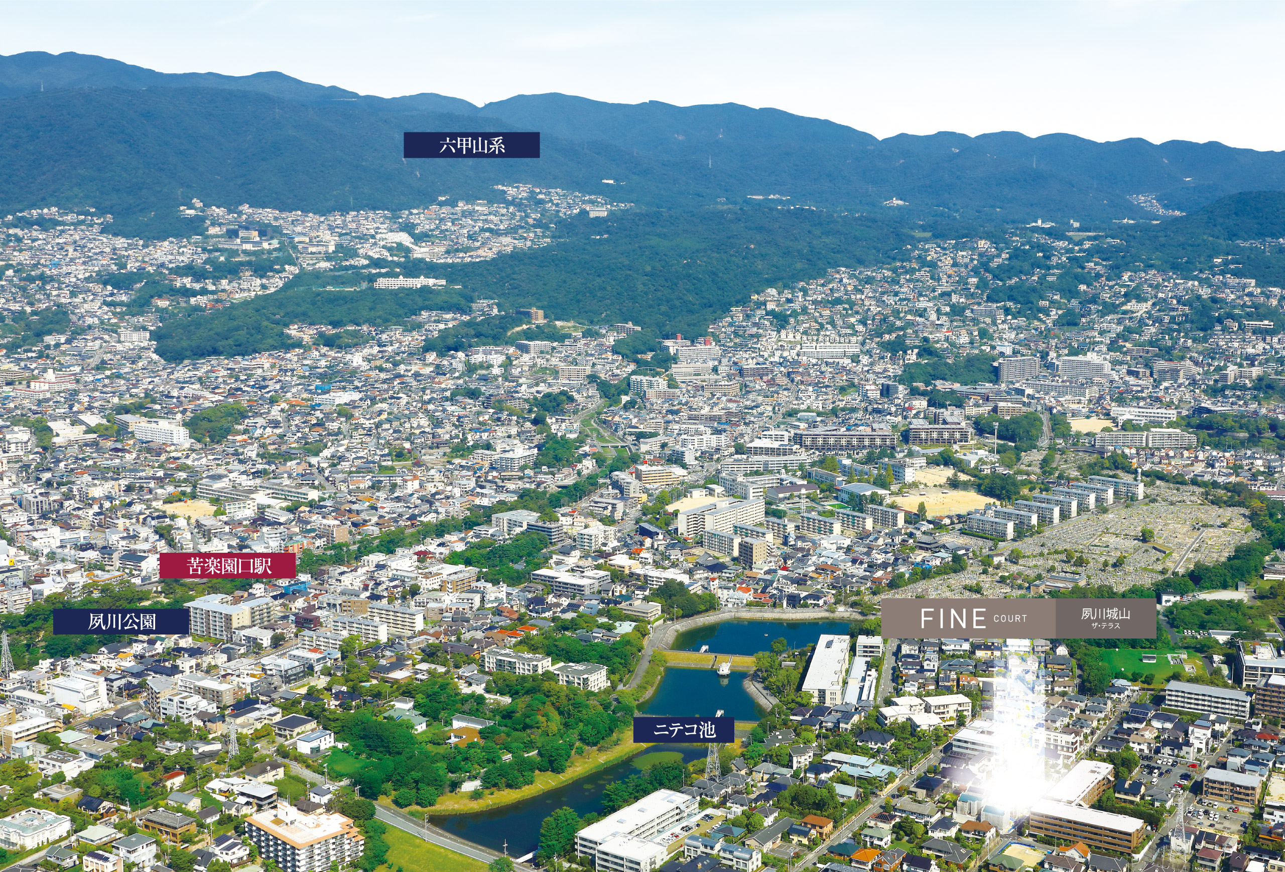現地周辺の航空写真にCG加工を施した物です。（2025年9月撮影）※現地の位置を表現した光は高さや規模を示すものではありません。